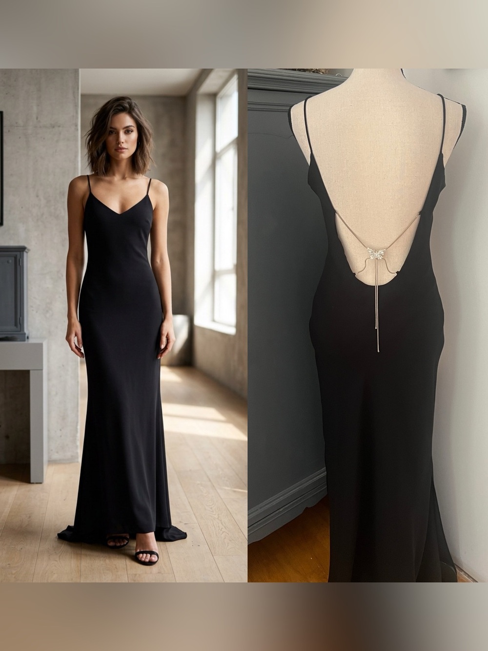 Vintage y2k 90s butterfly low back slip dress